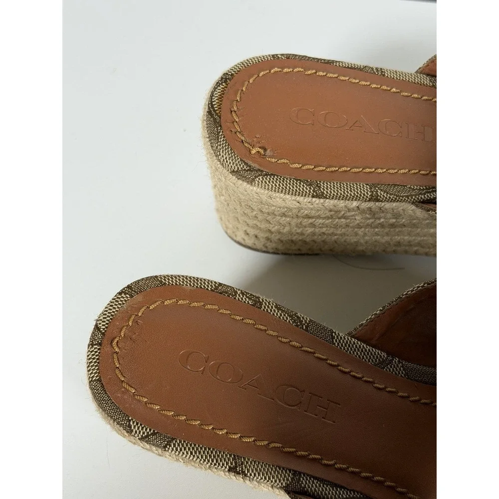 Womens Size 7.5B Coach Slide Espadrille Wedge With Signature Coach Print